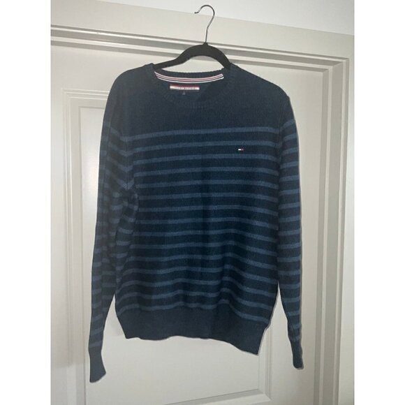 Men’s Tommy Hilfiger Striped Blue Pullover Sweater Size Large - Picture 1 of 8